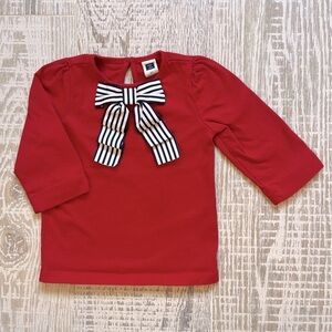 Janie and Jack Red Top with Striped Bow